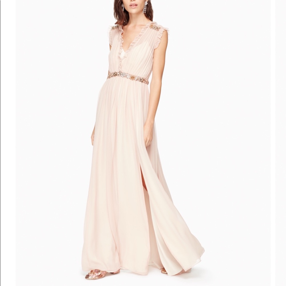 kate spade Blush Pleated Maxi Gown with Beaded Waist